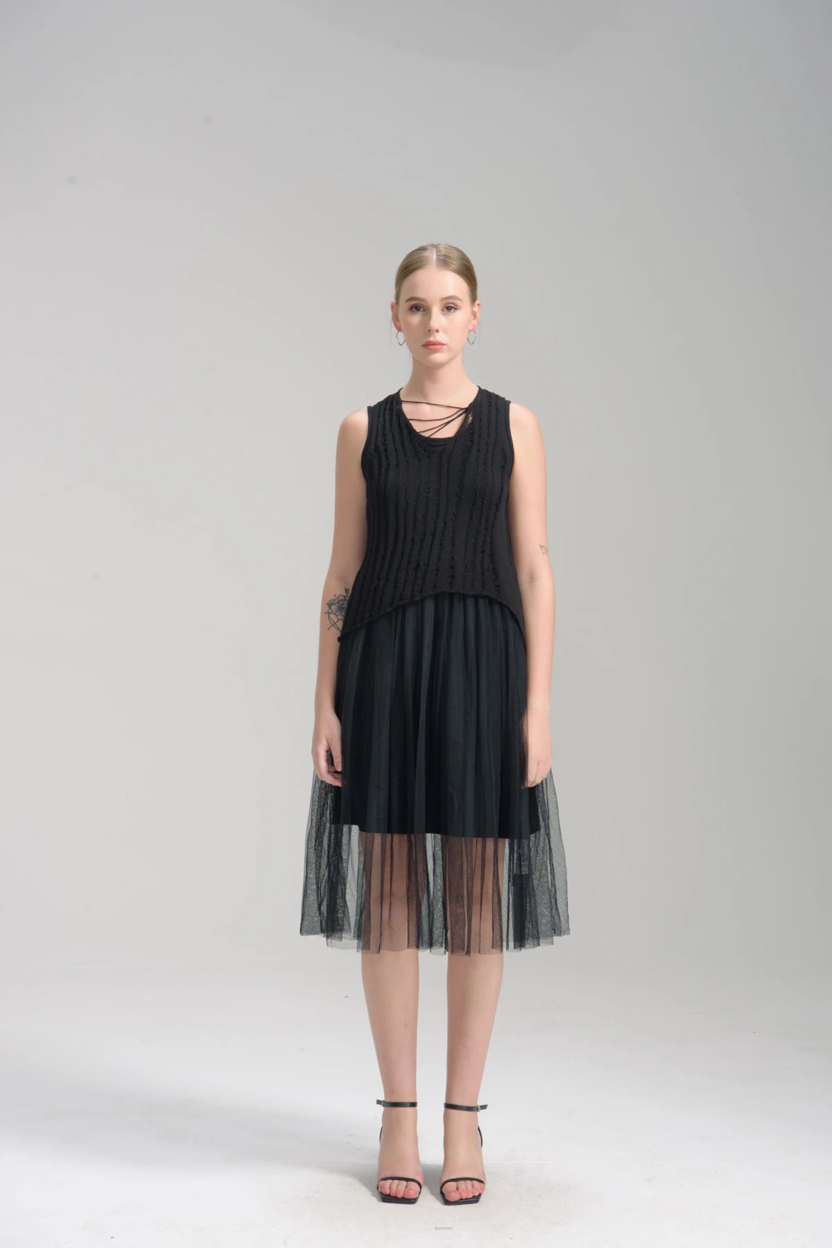 Nova Mixed-Media Midi Dress