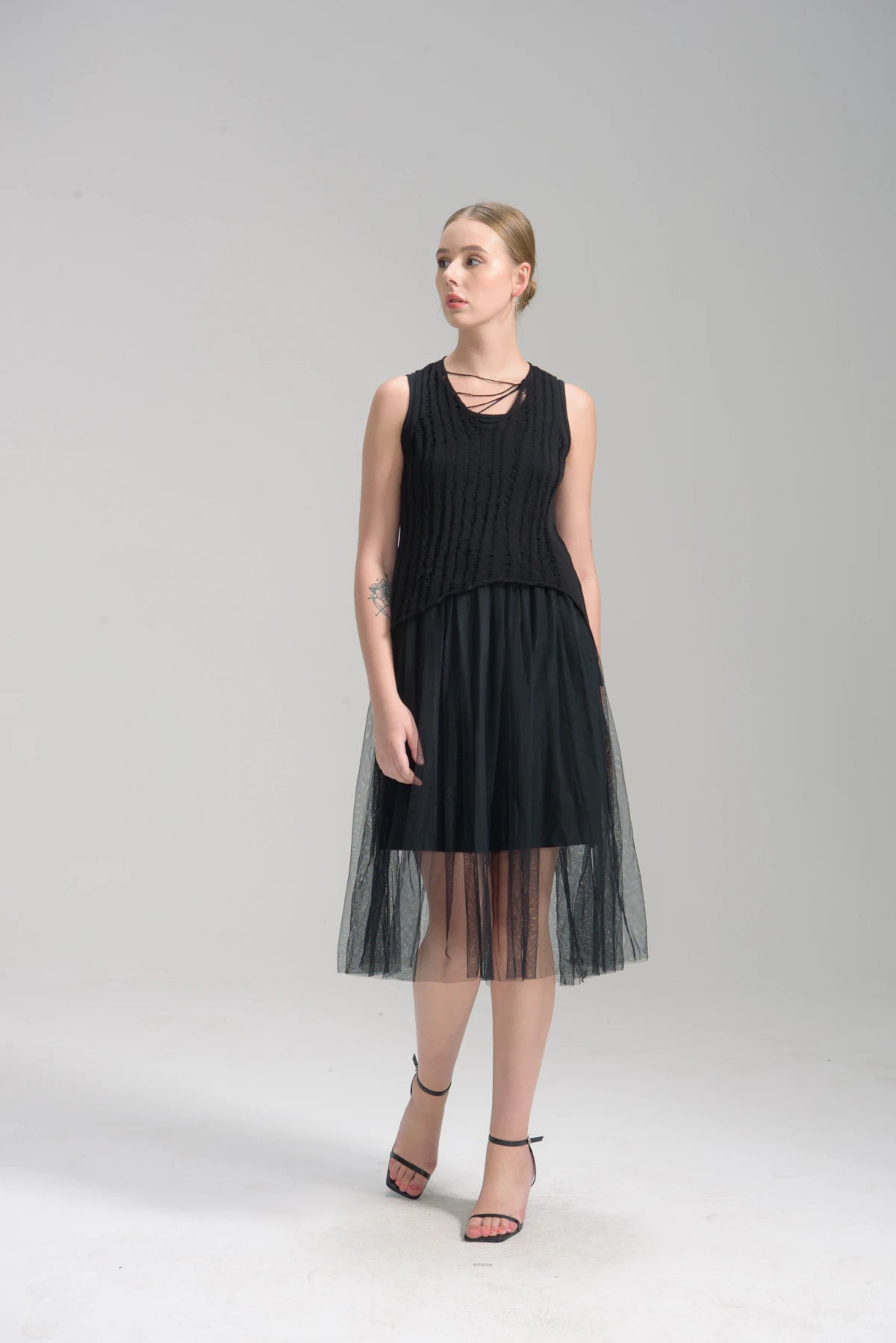 Nova Mixed-Media Midi Dress